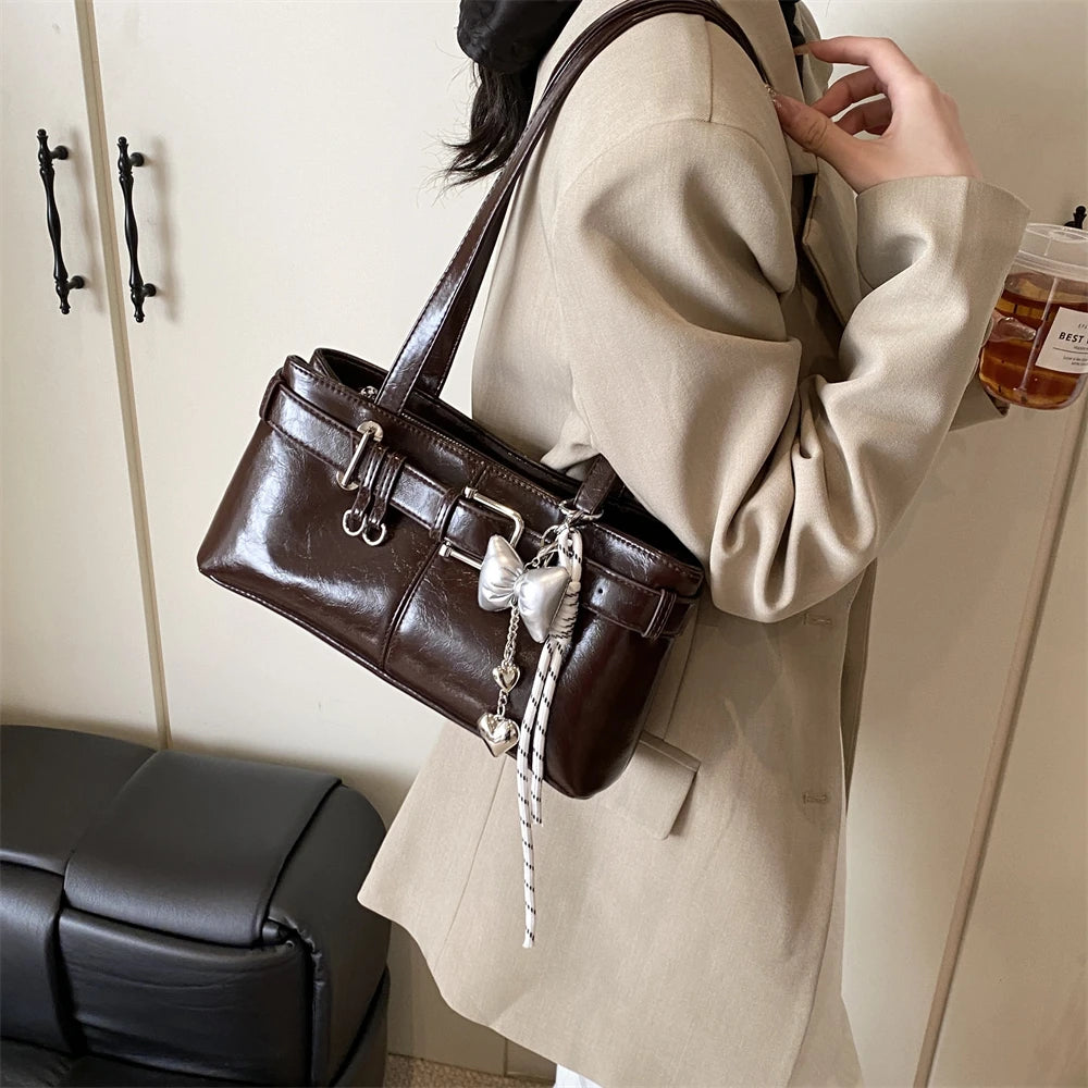 MOODS Belt Buckle Design Shoulder Satchels Bag For Women 2025 New In Luxury Designer Handbags Branded Fashion Totes With Pendant