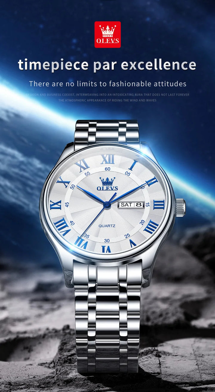 OLEVS 3663 Mens Watch Classic Original Brand Quartz Watch Waterproof  Luminous Watches For Men Dual Calendar Display Gifts Box