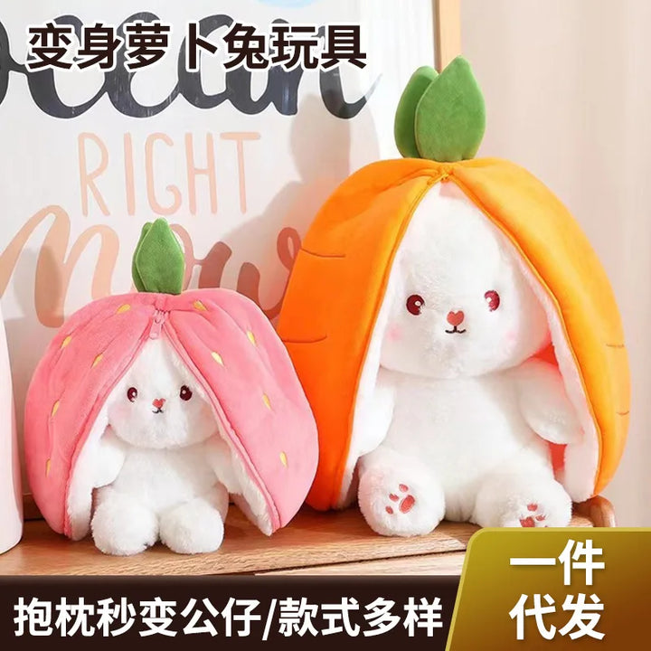 New transformation fruit rabbit plush toys for children with sleep pillow birthday gift female strawberry carrot rabbit dolls