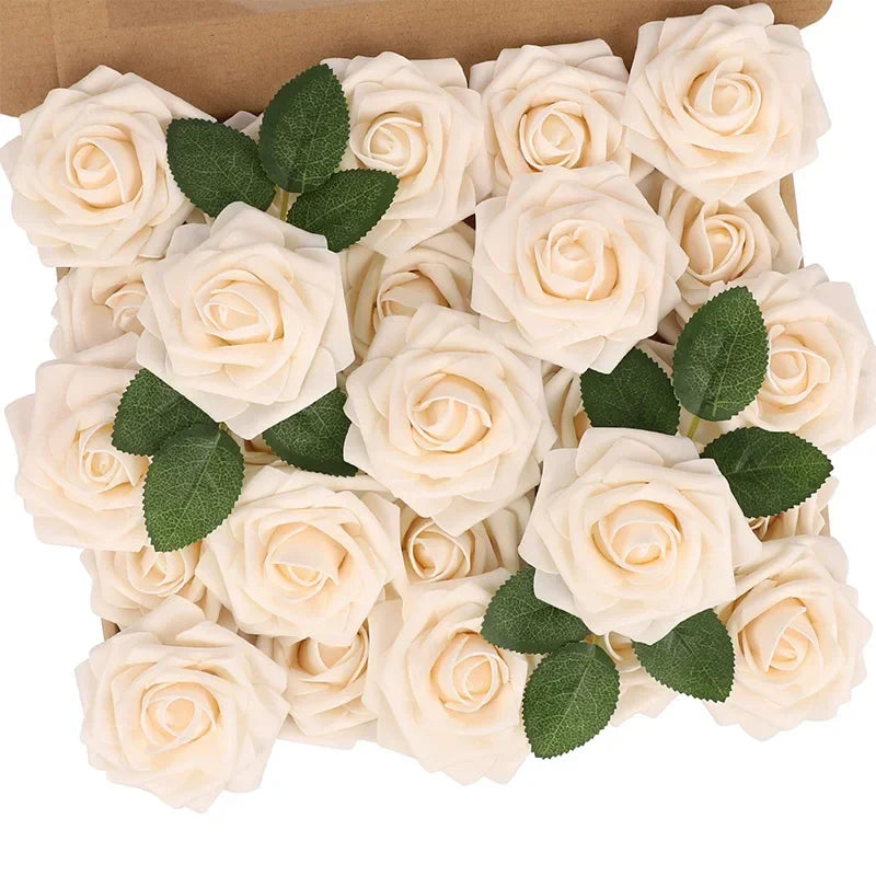 Realistic Artificial Red Roses with Stems