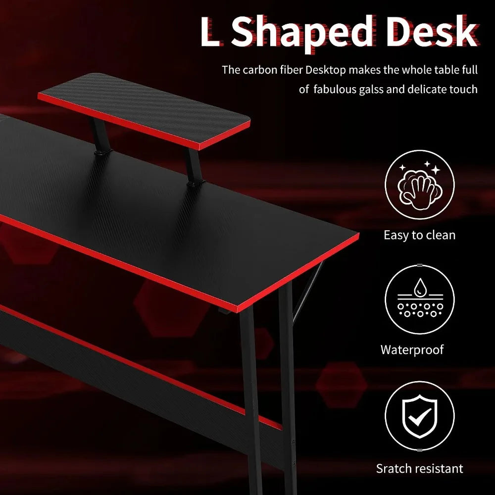 L Shaped Gaming Desk 50 Inch Corner Computer Desk, Home Office Desk with Large Tabletop Gaming Table, Black