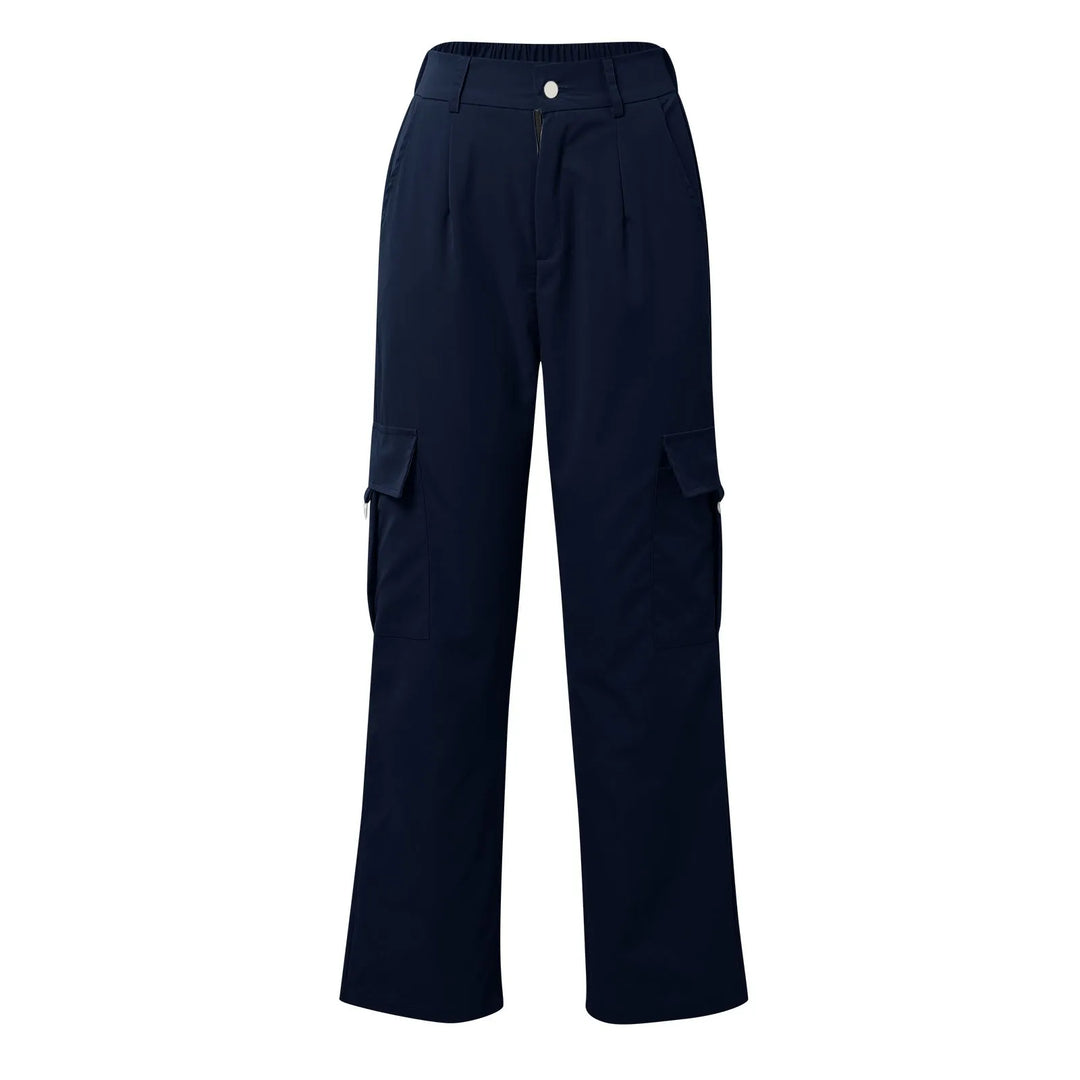 Womens Cargo Pants High Waist Streetwear Multi Pocket Y2k Parachute Pants Button Solid Color Wide Leg Trousers