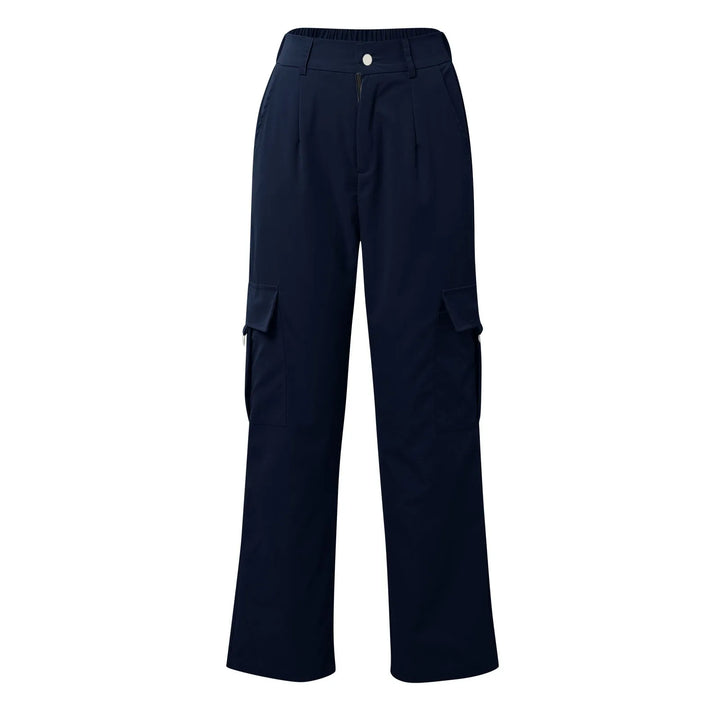 Womens Cargo Pants High Waist Streetwear Multi Pocket Y2k Parachute Pants Button Solid Color Wide Leg Trousers
