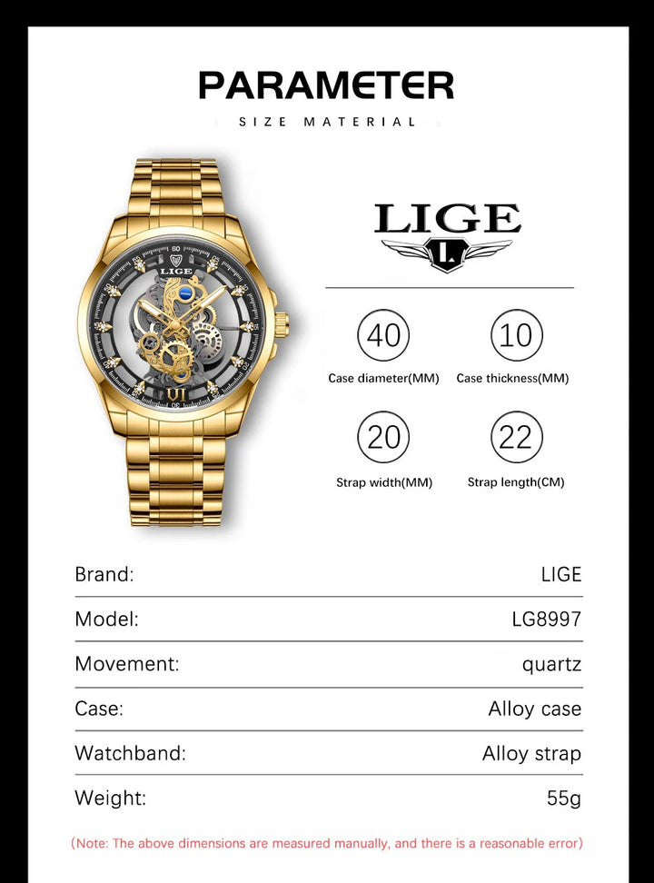 LIGE New Fashion Mens Watches Top Brand Luxury Hollow Watch Men Military Sports Waterproof Quartz Watch For Men Montre Homme+BOX