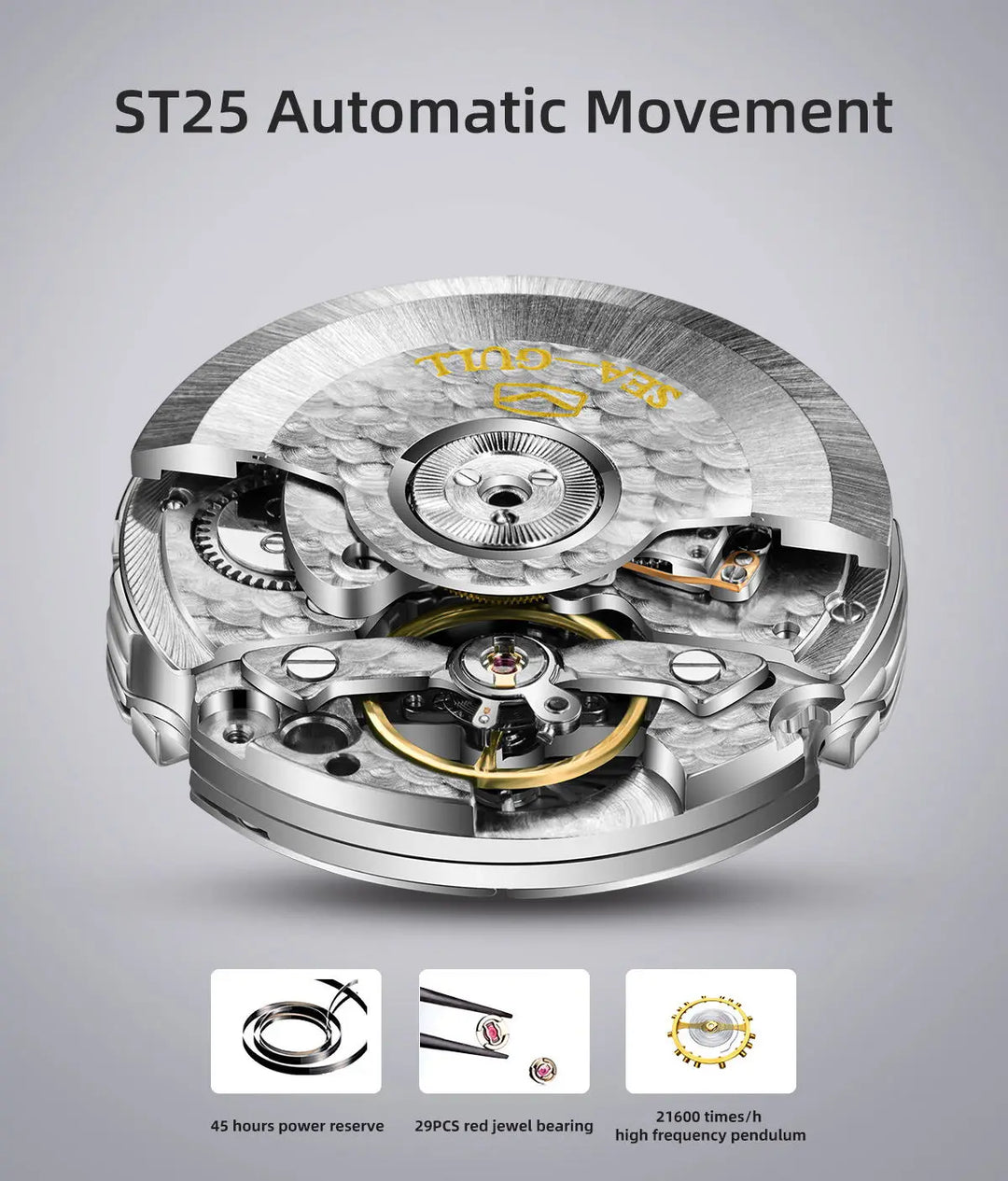 SEAGULL Luxury Watch Business Waterproof Male Clock Date Stainless Steel Mechanical Watch Men Watch reloj hombre 2023 D819.622