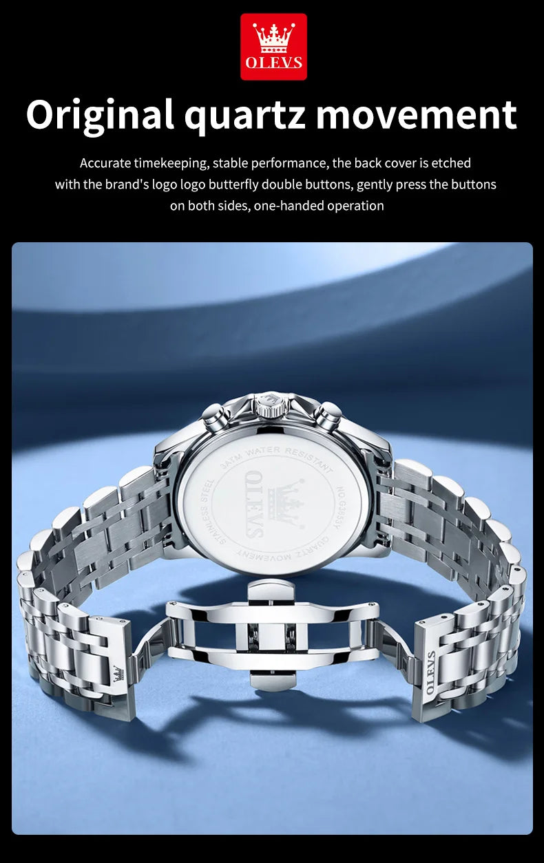 OLEVS Top Moon Phase Fashion Men's Watches Stainless steel Waterproof Quartz Watch for Man Calendar Luminous Daily Wristwatch