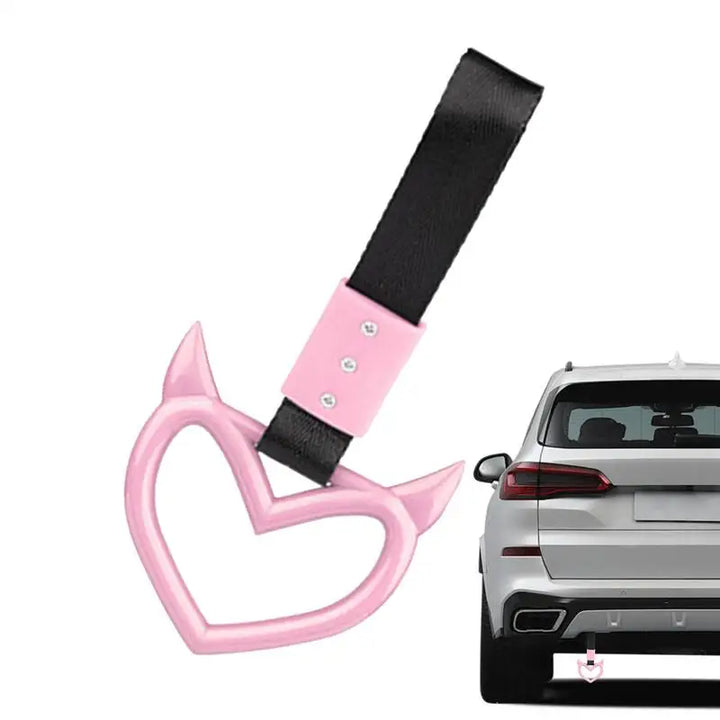 1Pcs New Handle Ring Heart Train Bus Hand Strap Styling Drift Charm Car Warning Tow Strap Hook Sticker