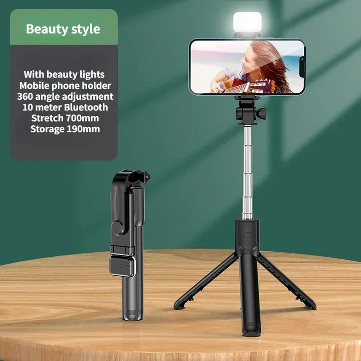 Wireless Selfie Stick Tripod Stand with Light Bluetooth Remote Extendable Tripod for iPhone Mobile Phone Tiktok Live Streaming
