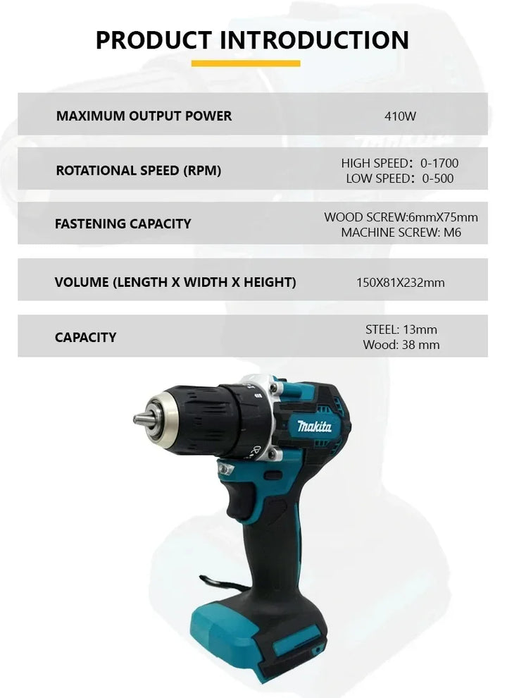 Makita DDF487 18V Screwdriver Cordless Percussion Drill Electric Variable Speed Brushless Motor Impact Power Tools Power Drill