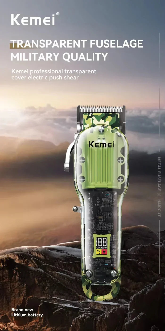 Kemei Transparent Body Electric Hair Clippers Kit KM-1926 KM-1928 Rechargeable Trimmer KM-TX7 Waterproof Men's Shaver Barber