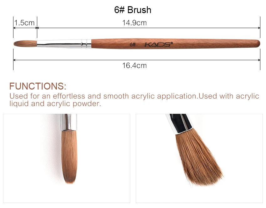 KADS Acrylic Nail Brush Crimped Kolinsky Sable UV Nail Art Gel Extension Brush Manicure Brush Flat Round Red Wood Nail Brush