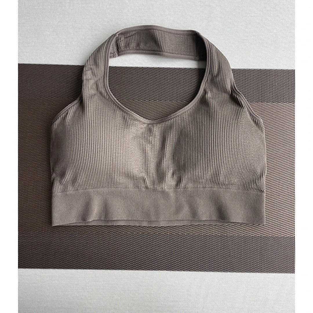 New Limitless Ribbed Seamless Halter Bra Spandex  Woman Fitness Elastic Breathable Breast Enhancement Leisure Sports Underwear