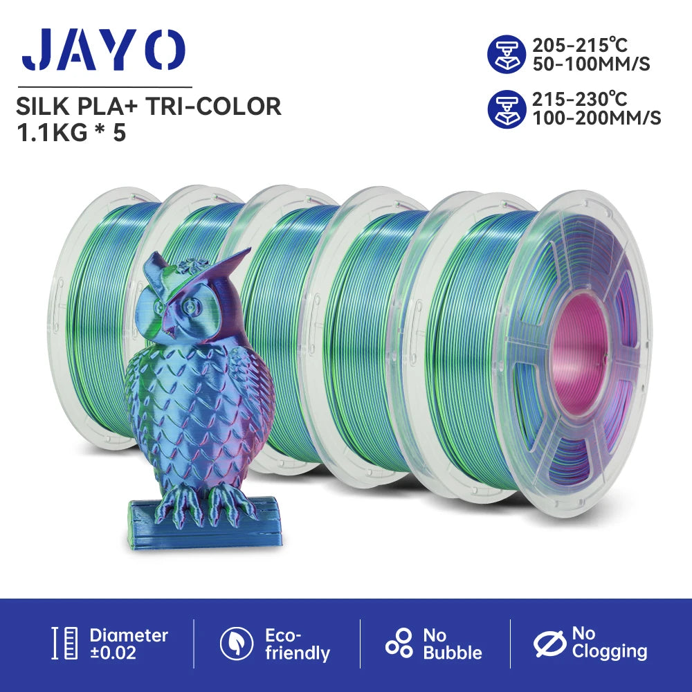 JAYO  pla plus SILK Three Colors Silk Rainbow 3D Printer Filament 1.75mm 100% No Bubble FDM 3D Printer Materials for 3D Printer
