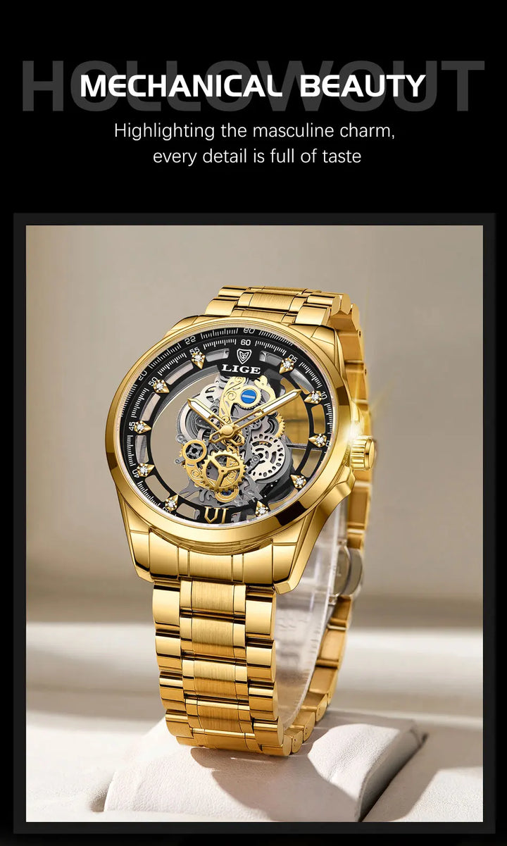 LIGE New Fashion Mens Watches Top Brand Luxury Hollow Watch Men Military Sports Waterproof Quartz Watch For Men Montre Homme+BOX