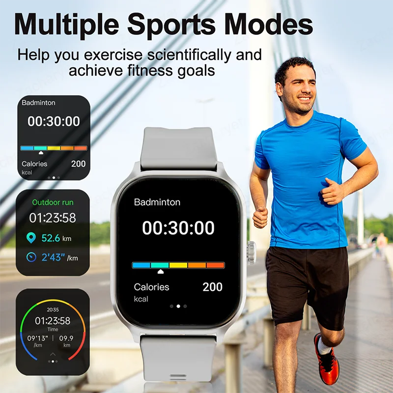 Smart watch, wireless calling/dial, multi-Sport mode, calling reminder and rejection, SMS reminder, for iPhone/Andriod