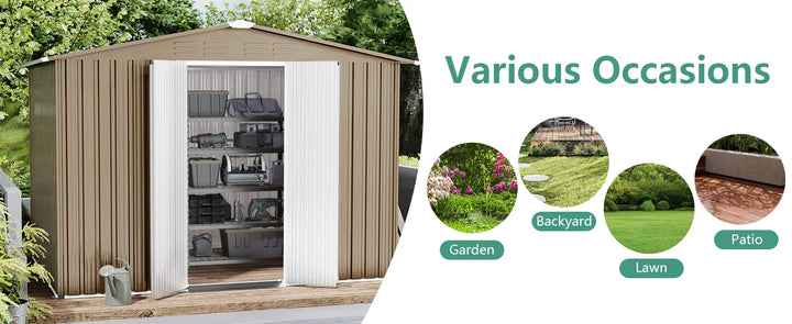 10 x 8 FT Outdoor Storage Shed, Waterproof, Lockable Door Metal Tool Sheds w/Sliding Door and Air Vents, Metal Storage Shed