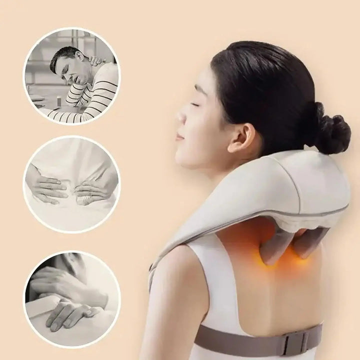 Neck and Shoulder Massage Shawl Heating Kneading 6D Massage Head Deep Massage and Muscle Relaxation Adjustable Wearable Massager