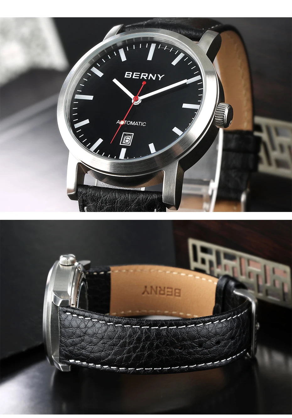 BERNY Watch for Men Mechanical Automatic Watches Seagull Luxury Brand Male Clock Water Resistant Swiss Railway Men's Wristwatch