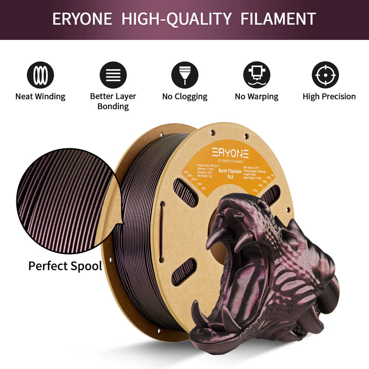 Eryone PLA-Burnt Titanium Filament 1KG 1.75mm ±0.03 Diameter Tolerance Excellent Quality Filament For 3D Printing Fast Shipping