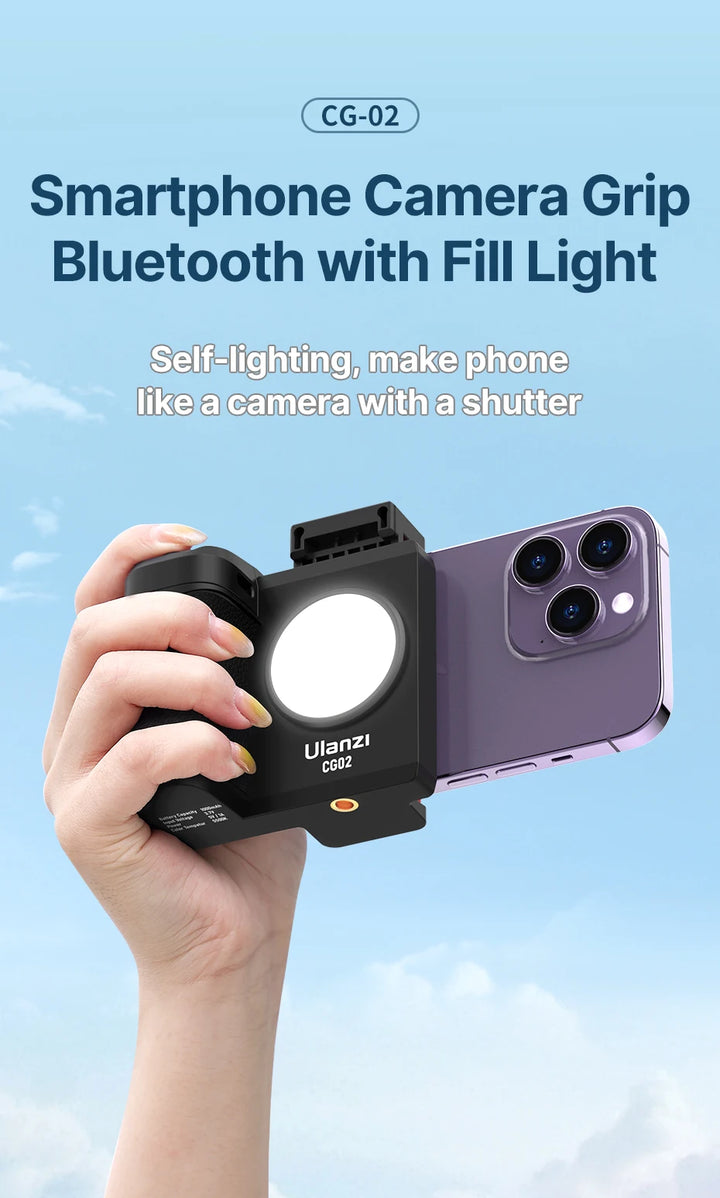 Ulanzi CG02 Smartphone Selfie Grip Wireless Bluetooth Handle with 5500k Fill Light Phone As Camera Photo Stabilizer