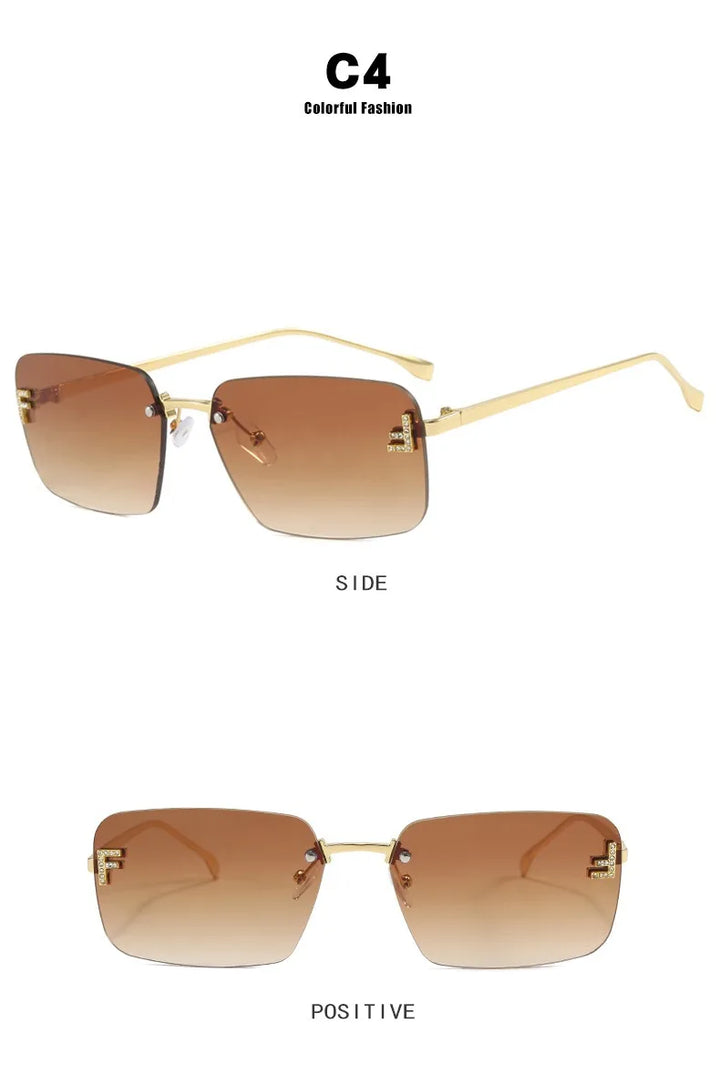 Rimless Sqaure Sunglasses F Letter Rectangle Shades For Men Women Trendy Driving Frameless Casual Eyewear UV400 Oculos Del Sol