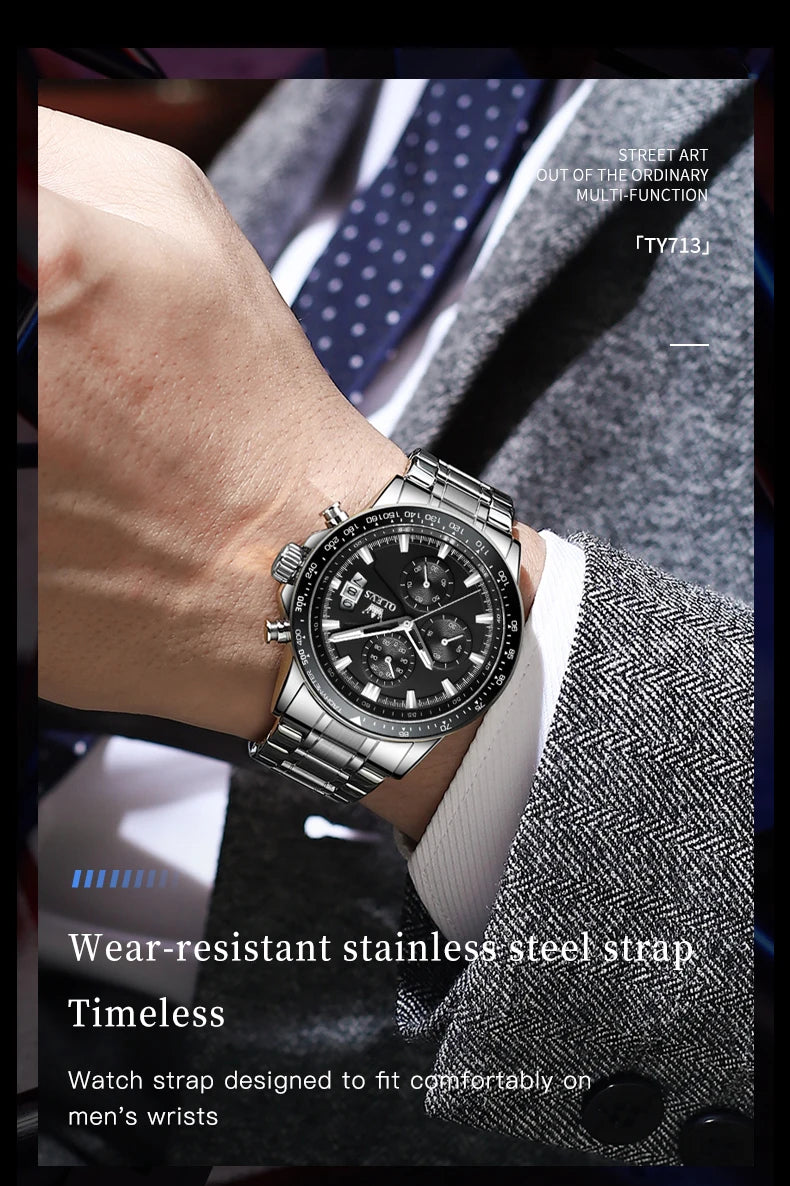 OLEVS Top Brand Men's Watches Casual Fashion Original Wristwatch Chronograph Waterproof Stainless Steel Luminous Date 2023 New