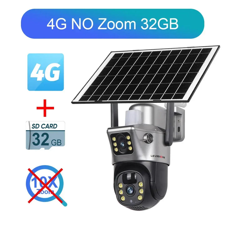 LS VISION 12MP 4G/WiFi Dual Screen Solar Camera Outdoor 10X Zoom 6K Three Lens Human Auto Tracking Surveillance Camera V380 Pro