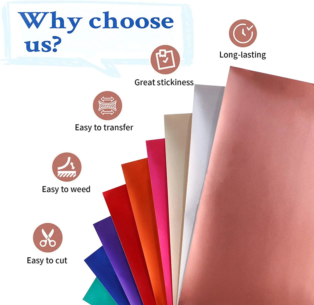 9pcs HTVRONT 30X30cm Matte Metallic Permanent Adhesive Vinyl Bundle Sheets Sticky Craft Sticker Film for Cricut DIY Decor