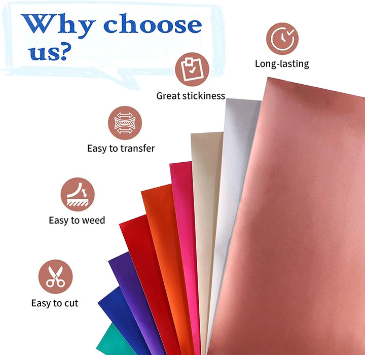 9pcs HTVRONT 30X30cm Matte Metallic Permanent Adhesive Vinyl Bundle Sheets Sticky Craft Sticker Film for Cricut DIY Decor