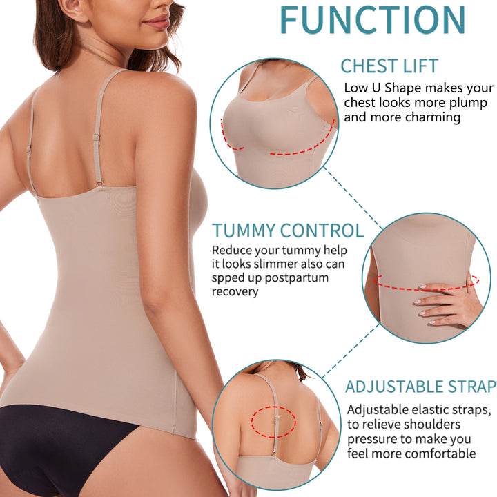 New Tank Tops Camis Women Crew Neck Shapewear Waist Tummy Control Body Camisole Summer Black Nude Smooth Slimming Vest New