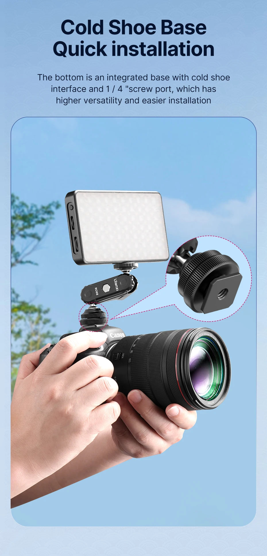 Ulanzi R098 Double Ball Heads Magic Arm with Cold Shoe Mount 1/4''  Screw for DSLR Camera Monitor Mic Video Light Super Clamp