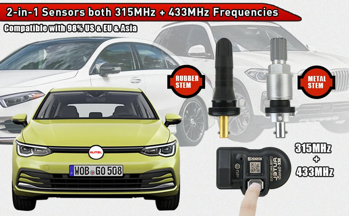 Autel TPMS Sensor MX-Sensor 2in1 315MHz + 433MHz Tire Replacement Sensor OE-Level Programmable & Cloneable TPMS Pressure Sensor