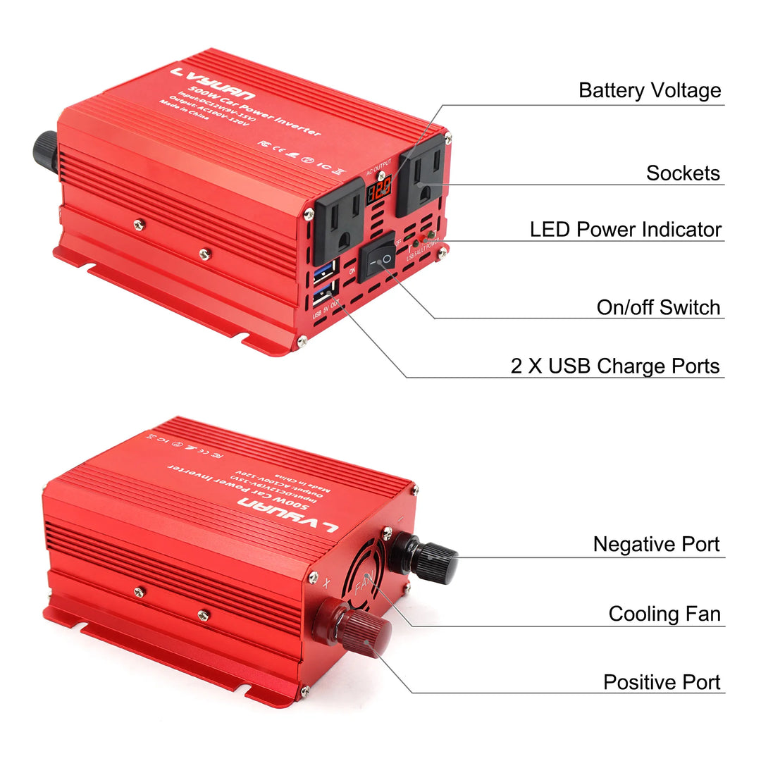 500W DC 12V To AC 110V 220V 50Hz 60Hz Car Power Inverter Automatic Transformer Adapter Dual USB EU US Universal Socket Converter