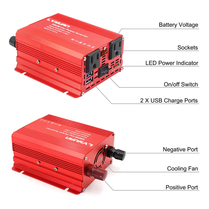 500W DC 12V To AC 110V 220V 50Hz 60Hz Car Power Inverter Automatic Transformer Adapter Dual USB EU US Universal Socket Converter