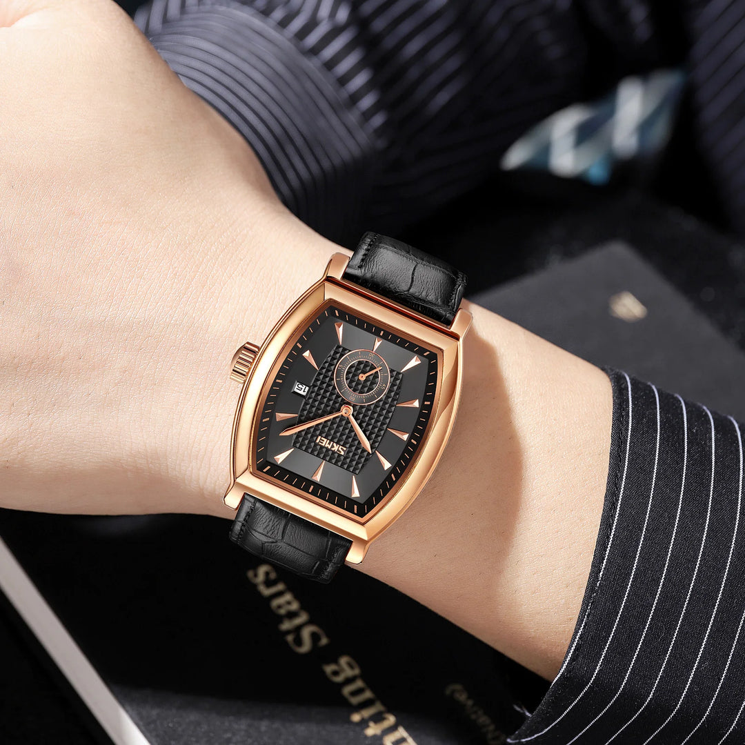 SKMEI relogio masculino Top Brand Luxury Genuine Leather Strap Business Mens Watches Waterproof Quartz Date Time Wristwatches