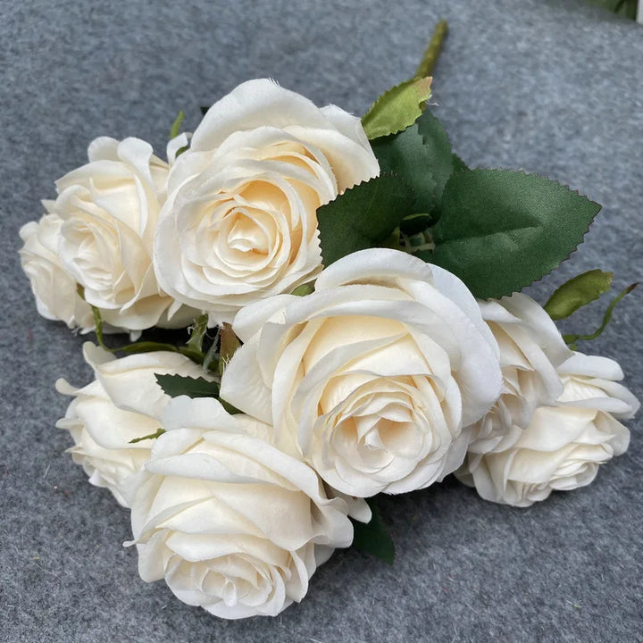 9-Head Artificial Rose Bouquet Decor