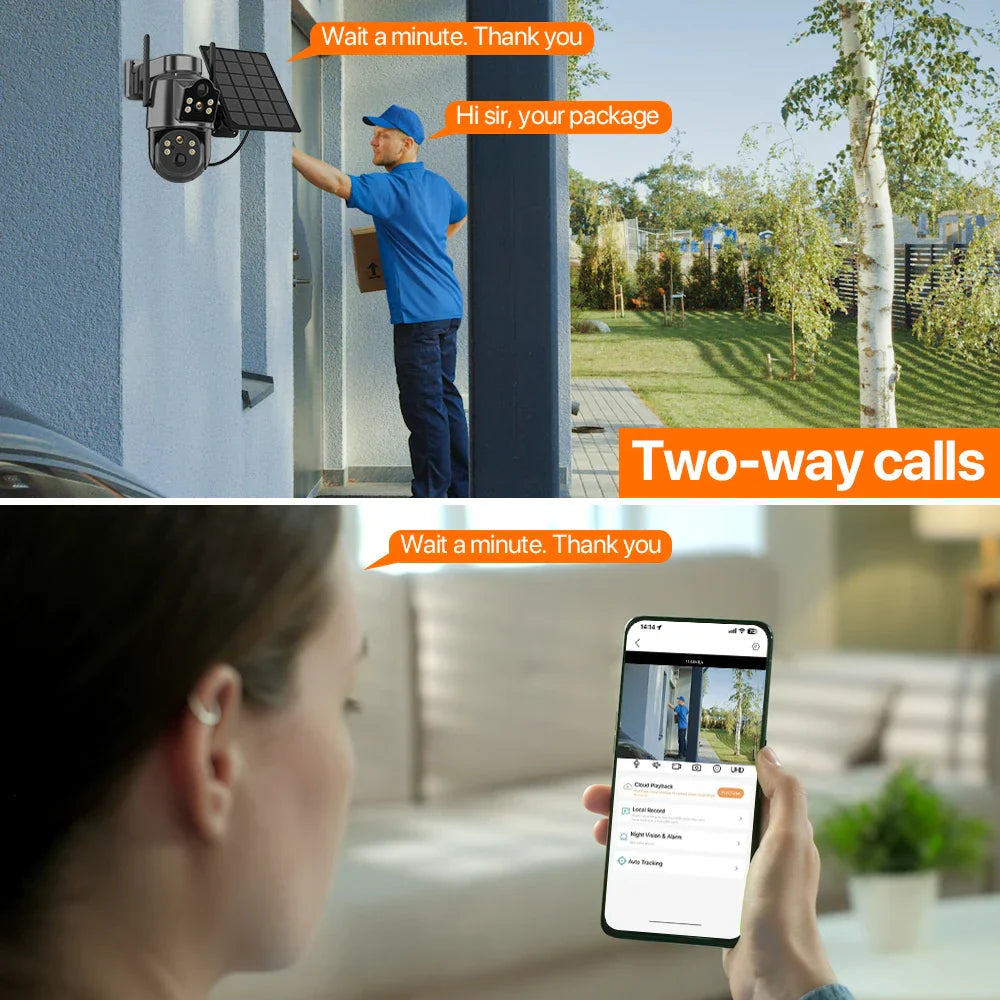 4K HD Solar WiFi Camera Outdoor Built-in Battery Dual Lens 2K Security Camera Solar Panel Wireless Video Surveillance CCTV iCSee