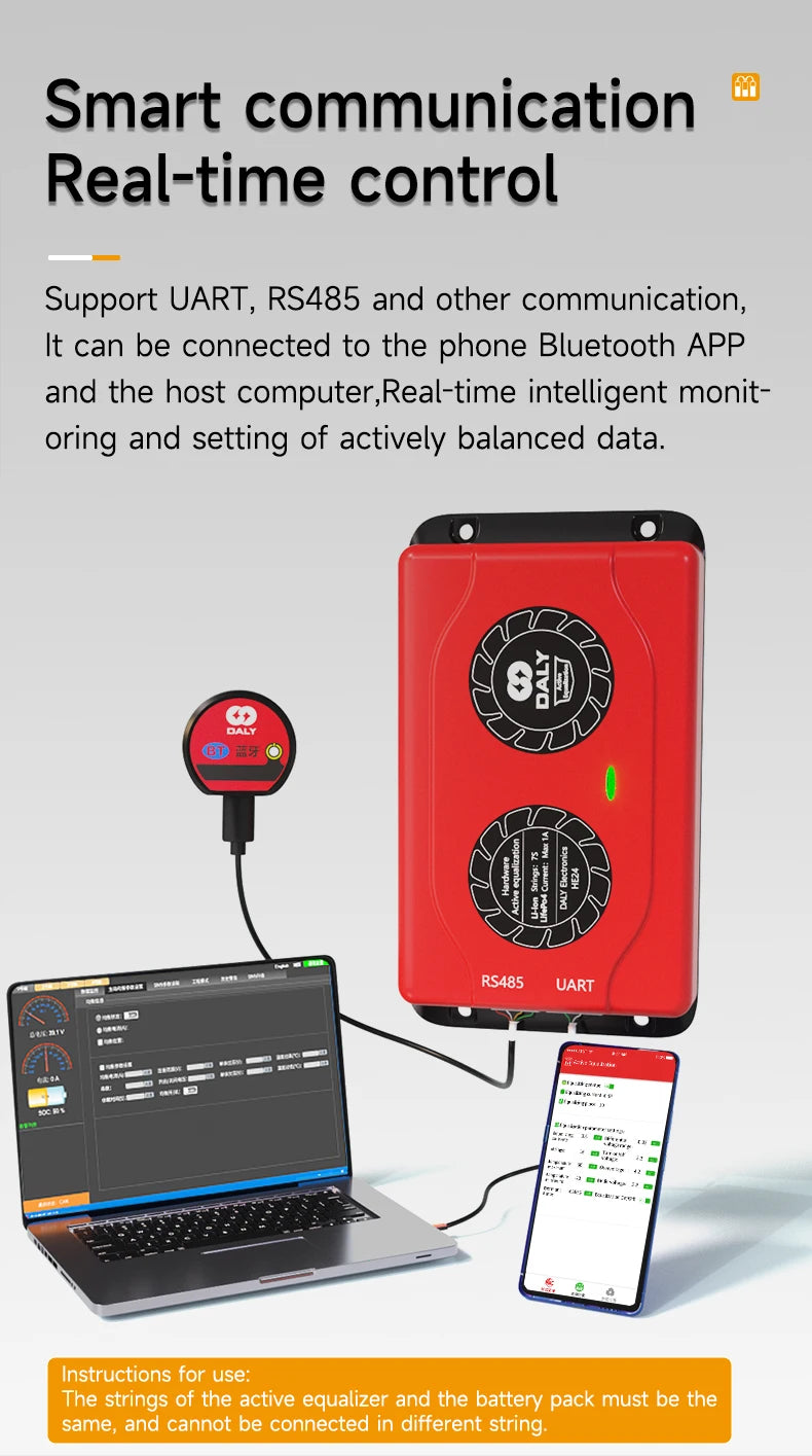 DALY Smart BMS Active Equalizer Bluetooth Balancer Equalizer 1A 4S 12V 8S 24V 16S 48V Lithium LiFePO4 Battery Ship form EU US