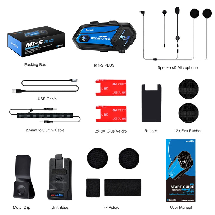 Fodsports M1-S Plus Motorcycle Helmet Intercom Bluetooth Headset,Moto Interphone,8 Riders 2000M,FM Radio,Music Sharing.