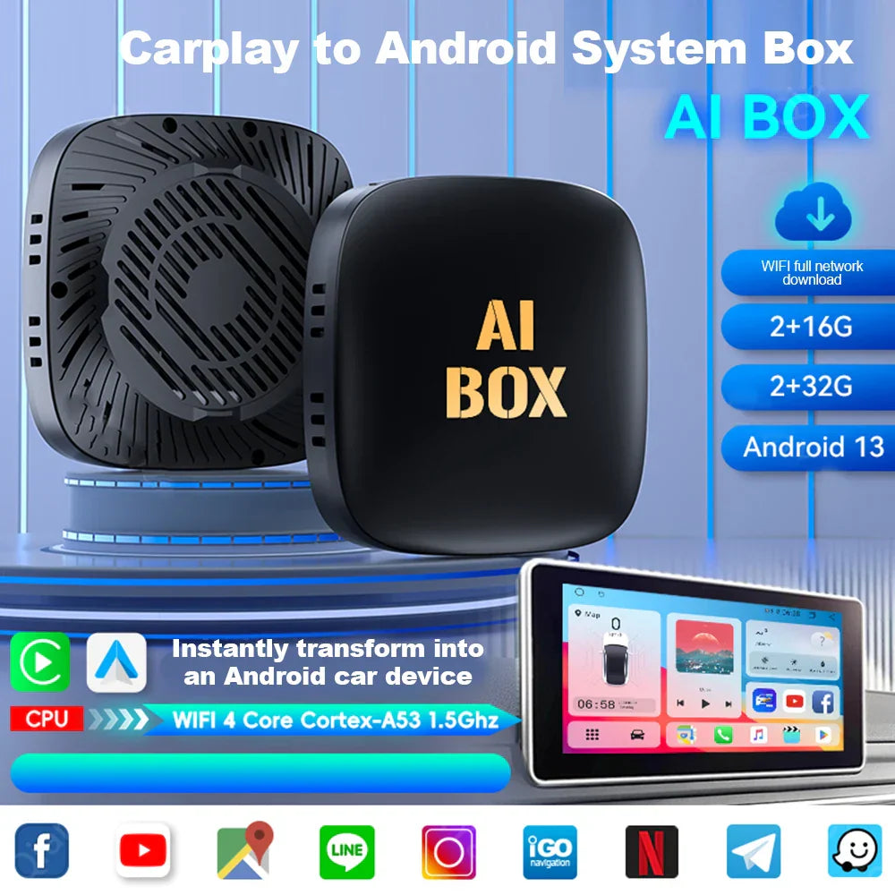 2024 Smart Mini Ai Box 2+32GB Android 13 Support Netflix YouTube Wireless CarPly Suitable for 99% of cars with wired Carplay