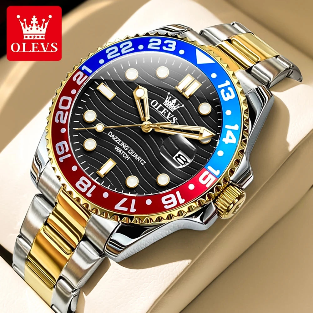 OLEVS Original Brand High Fashion Men's watch WaterproofCalendar Quartz Watch for Male Luminous Stainless Steel Authentic Watch