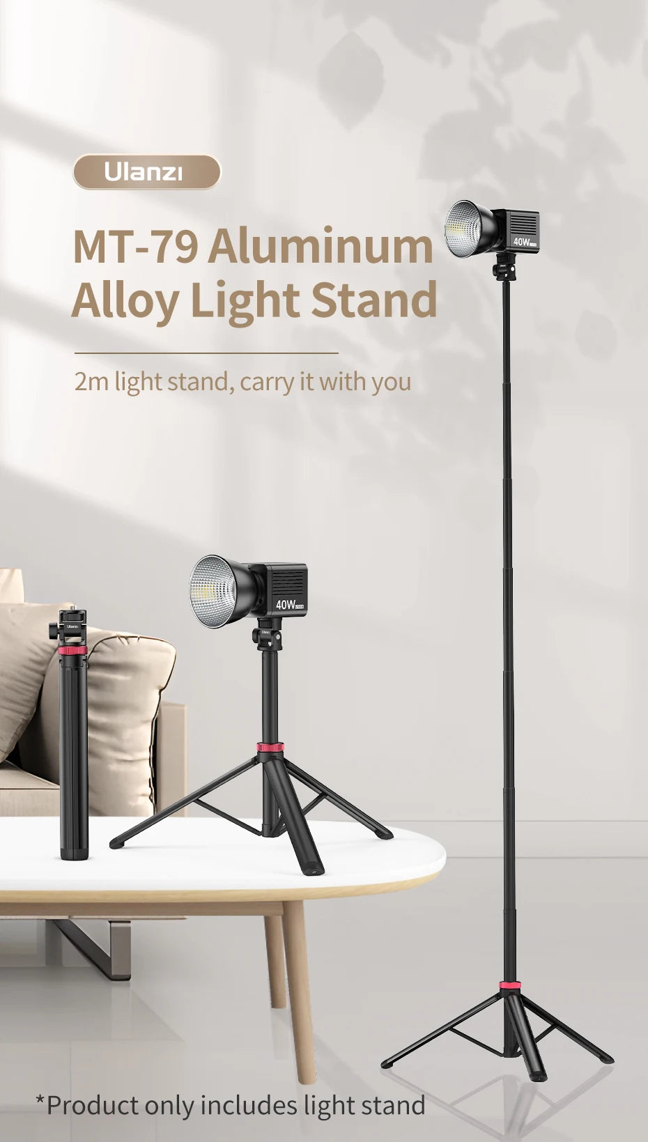 Ulanzi MT-79 Light Stand Protable Tripod Stand for Phone Clip Action Camera Handheld Cob Light Aluminum Alloy 2M Light Stand