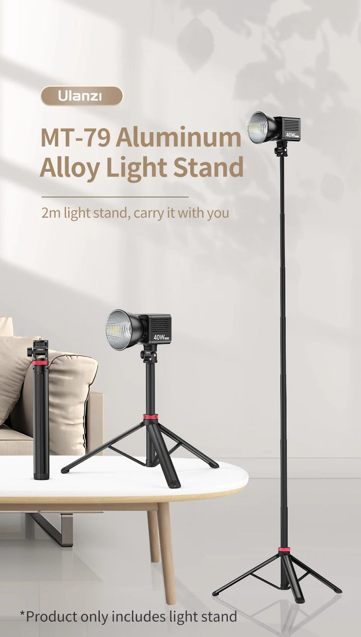 Ulanzi MT-79 Light Stand Protable Tripod Stand for Phone Clip Action Camera Handheld Cob Light Aluminum Alloy 2M Light Stand