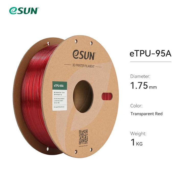 eSUN Flexible TPU Filament 1.75mm,TPU 95A 3D Printer Filament 1KG 2.2 LBS Spool 3D Printing Material For 3D Printers TPU 95A