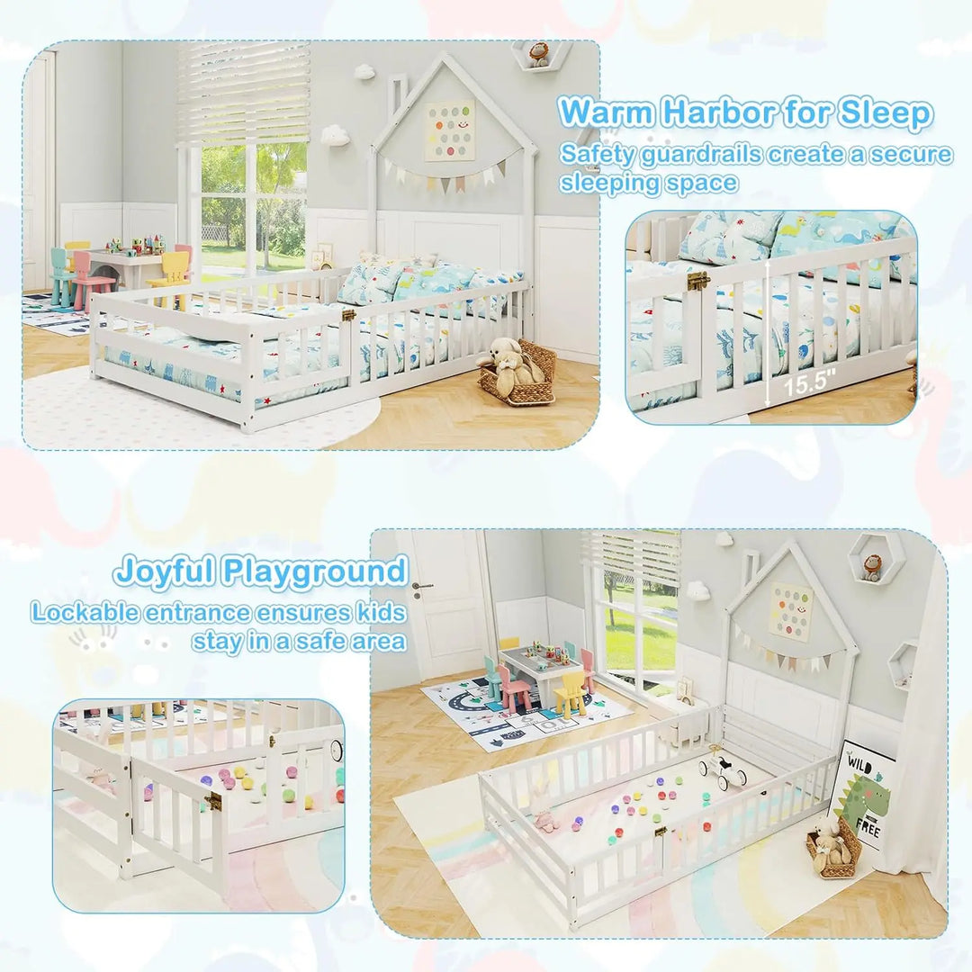 Twin House Floor Bed Wood