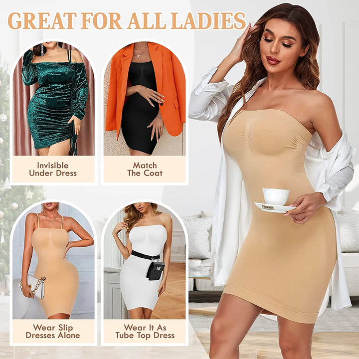 Strapless Shapewear Slip for Women Under Dress Full Slips Dress Tummy Control Camisole Body Shaper Seamless Corset Underwear