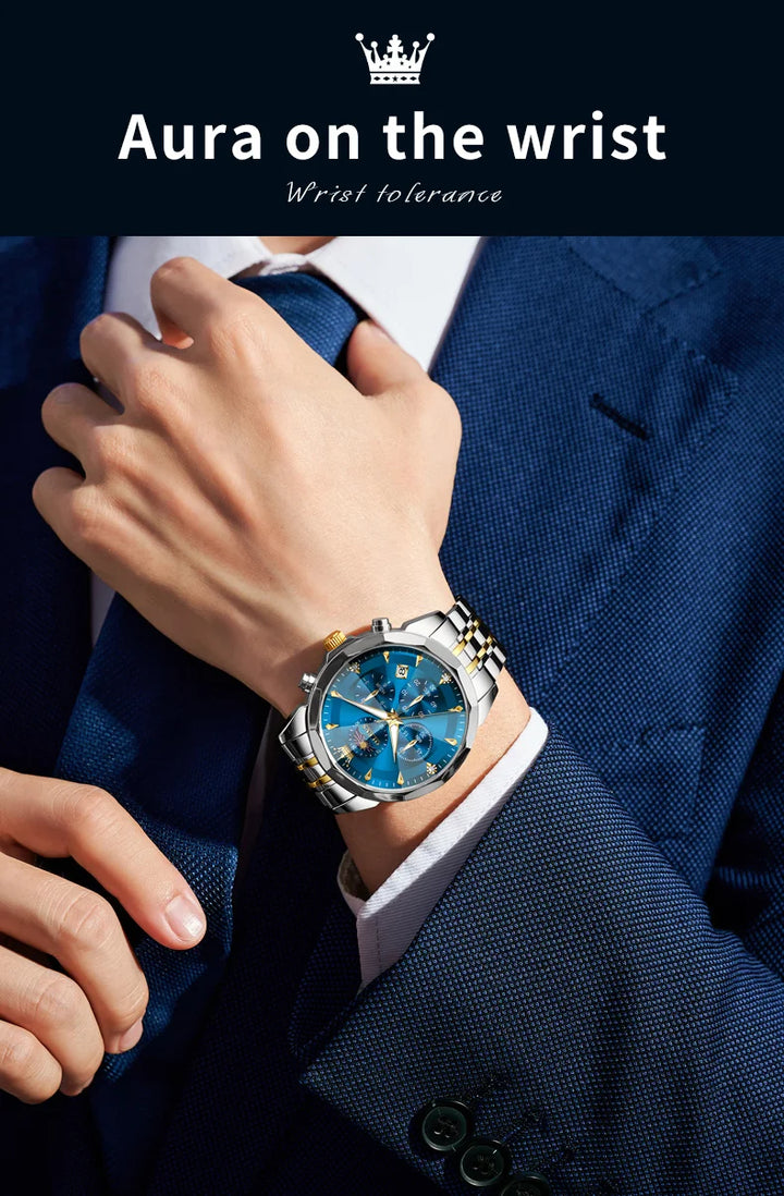 OLEVS 3673 Mens Watch Original Business Brand Quartz Watch Rhombus Mirror Waterproof Luminous Automatic Date Moon Phase Watch
