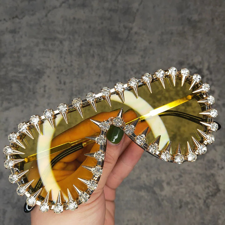 Steampunk Nail Diamond Oversized Sunglasses For Women Luxury Punk Rhinestones One Piece Sun Glasses Men Hip Hop Shades Eyewear