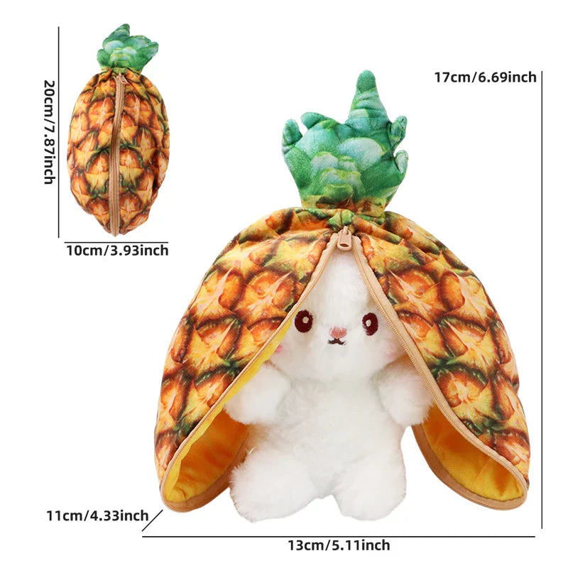 Kawaii Fruit Bunny Plush Toy Cute watermelon StrawberryCarrot  Reversible Rabbit Zipper Plush Toy Kids Birthday Gift