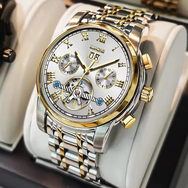 LIGE Fashion Men's Mechanical WristWatches Business Waterproof Tourbillon Watch Men Top Brand Luxury Automatic Watches For Men